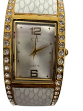 Load image into Gallery viewer, Kenneth Jay Lane KJL Tank Watch Women 20mm Gold Tone Pave Cuff - Finely Find It Vintage!
