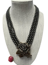 Load image into Gallery viewer, HEIDI DAUS VINTAGE ROSE ELEGANCE 3 STRAND FAUX PEARL CRYSTAL NECKLACE With Matching Earrings - Finely Find It Vintage!