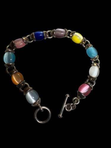 Sterling Silver Multi - Color Cabochon Bracelet - Finely Find It Vintage!