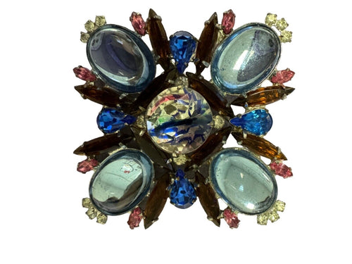 Vintage Multi - Color Rhinestone Brooch With Intricate Design - Finely Find It Vintage!