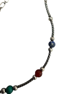 Sterling Silver Choker style Necklace Adorned with Semiprecious stones