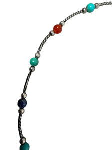 Sterling Silver Choker style Necklace Adorned with Semiprecious stones