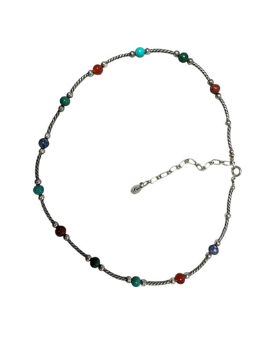 Sterling Silver Choker style Necklace Adorned with Semiprecious stones