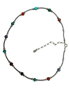 Sterling Silver Choker style Necklace Adorned with Semiprecious stones