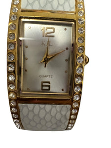 Kenneth Jay Lane KJL Tank Watch Women 20mm Gold Tone Pave Cuff