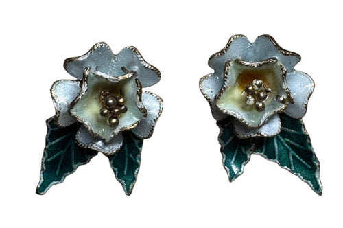 vintage sterling silver enamel flower earrings with a gold gilt finish