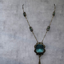 Load image into Gallery viewer, Art Deco Blue Glass Pendant Necklace – Vintage Elegance