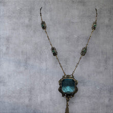 Load image into Gallery viewer, Art Deco Blue Glass Pendant Necklace – Vintage Elegance