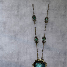 Load image into Gallery viewer, Art Deco Blue Glass Pendant Necklace – Vintage Elegance