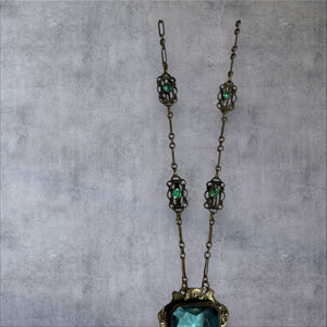 Art Deco Blue Glass Pendant Necklace – Vintage Elegance