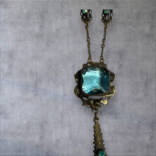 Load image into Gallery viewer, Art Deco Blue Glass Pendant Necklace – Vintage Elegance