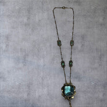 Load image into Gallery viewer, Art Deco Blue Glass Pendant Necklace – Vintage Elegance