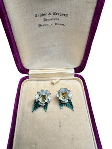 vintage sterling silver enamel flower earrings with a gold gilt finish - Finely Find It Vintage!